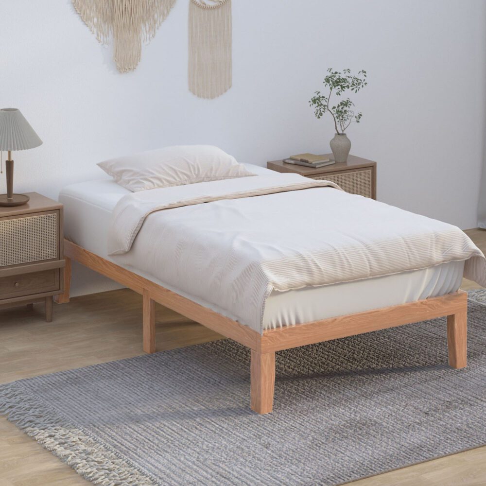 Single Size Warm Wooden Natural Bed Base Frame  Single