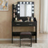 Diana Vanity Set with Shelves Cushioned Stool and Lighted Mirror- Black