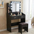 Diana Vanity Set with Shelves Cushioned Stool and Lighted Mirror- Black
