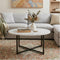 Round Coffee Table with White Marble Effect Top and Black Steel Legs, MDF
