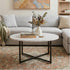 Round Coffee Table with White Marble Effect Top and Black Steel Legs, MDF