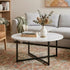 Round Coffee Table with White Marble Effect Top and Black Steel Legs, MDF
