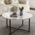 Round Coffee Table with White Marble Effect Top and Black Steel Legs, MDF