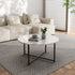 Round Coffee Table with White Marble Effect Top and Black Steel Legs, MDF