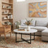 Round Coffee Table with White Marble Effect Top and Black Steel Legs, MDF