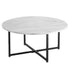 Round Coffee Table with White Marble Effect Top and Black Steel Legs, MDF