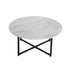 Round Coffee Table with White Marble Effect Top and Black Steel Legs, MDF