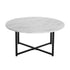 Round Coffee Table with White Marble Effect Top and Black Steel Legs, MDF