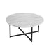 Round Coffee Table with White Marble Effect Top and Black Steel Legs, MDF