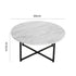 Round Coffee Table with White Marble Effect Top and Black Steel Legs, MDF
