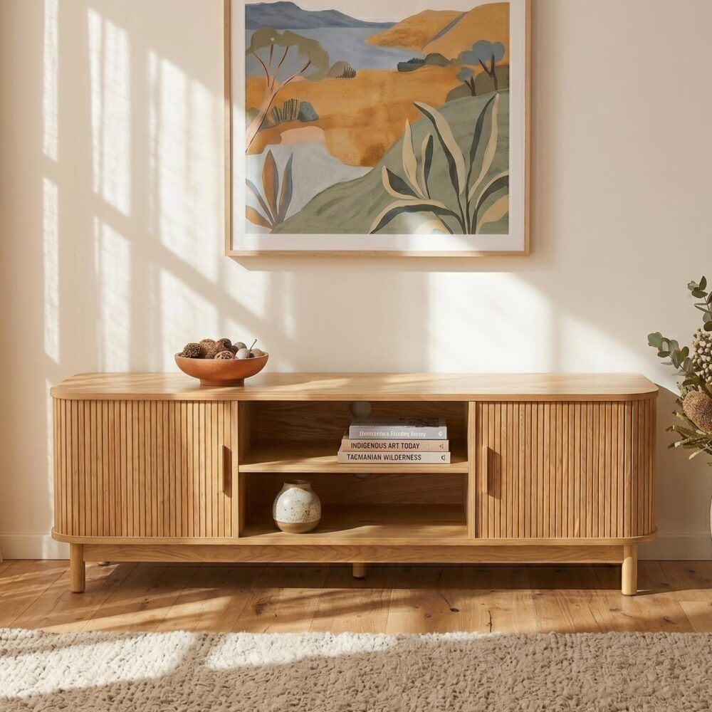 160cm Ribbed Natural Entertainment Unit