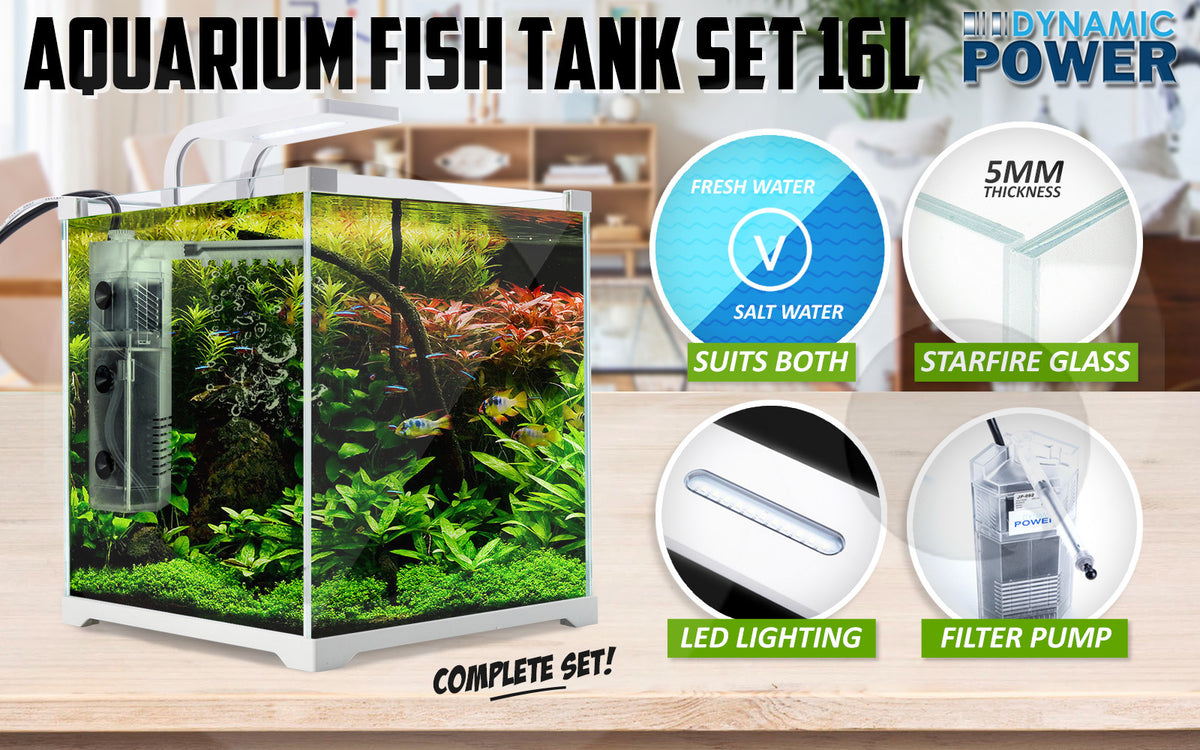16L Starfire Glass Aquarium with LED Light and Filter Pump
