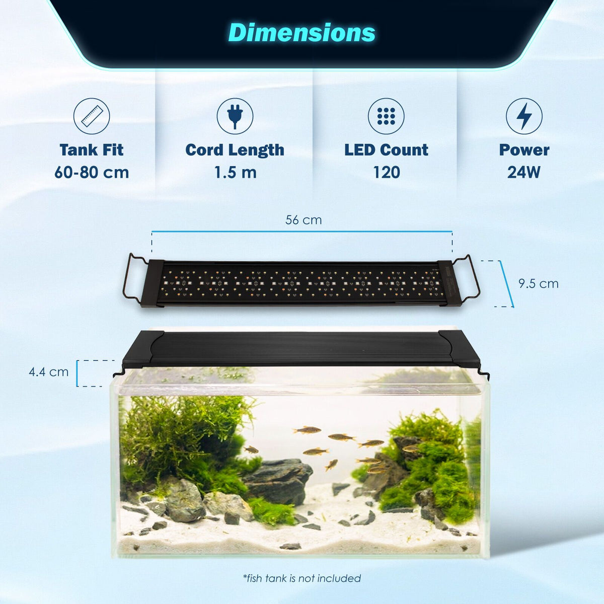 Planted Aquarium LED Light Day Night Cycle Full Spectrum 24W 56cm