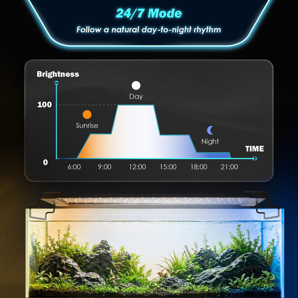 Planted Aquarium LED Light Day Night Cycle Full Spectrum 12W 26cm