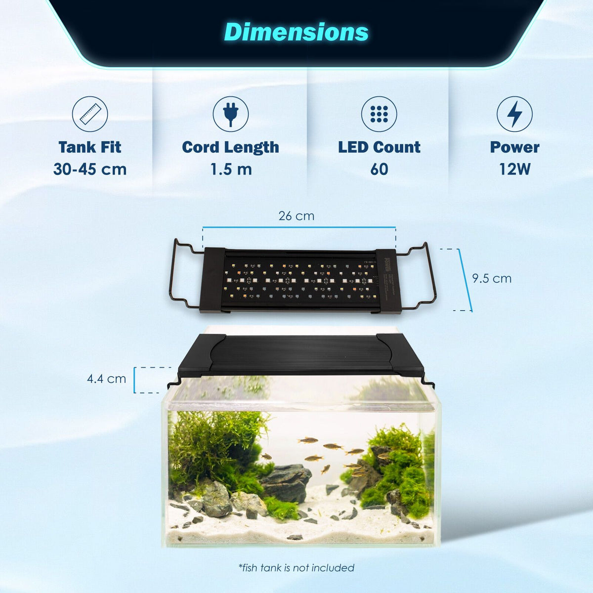Planted Aquarium LED Light Day Night Cycle Full Spectrum 12W 26cm