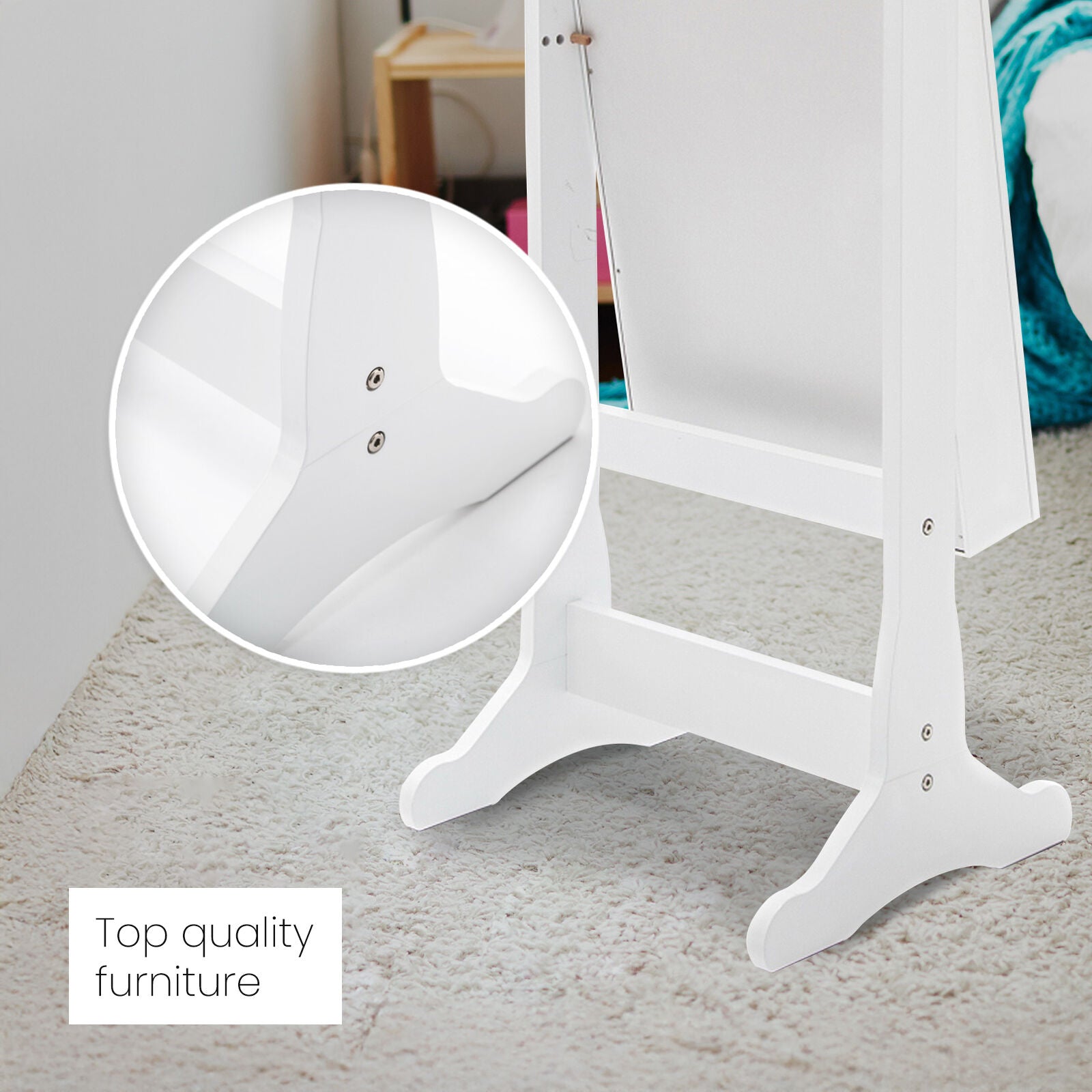 Mirror Jewellery Cabinet Organiser 2 Drawers LOWE 146cm WHITE