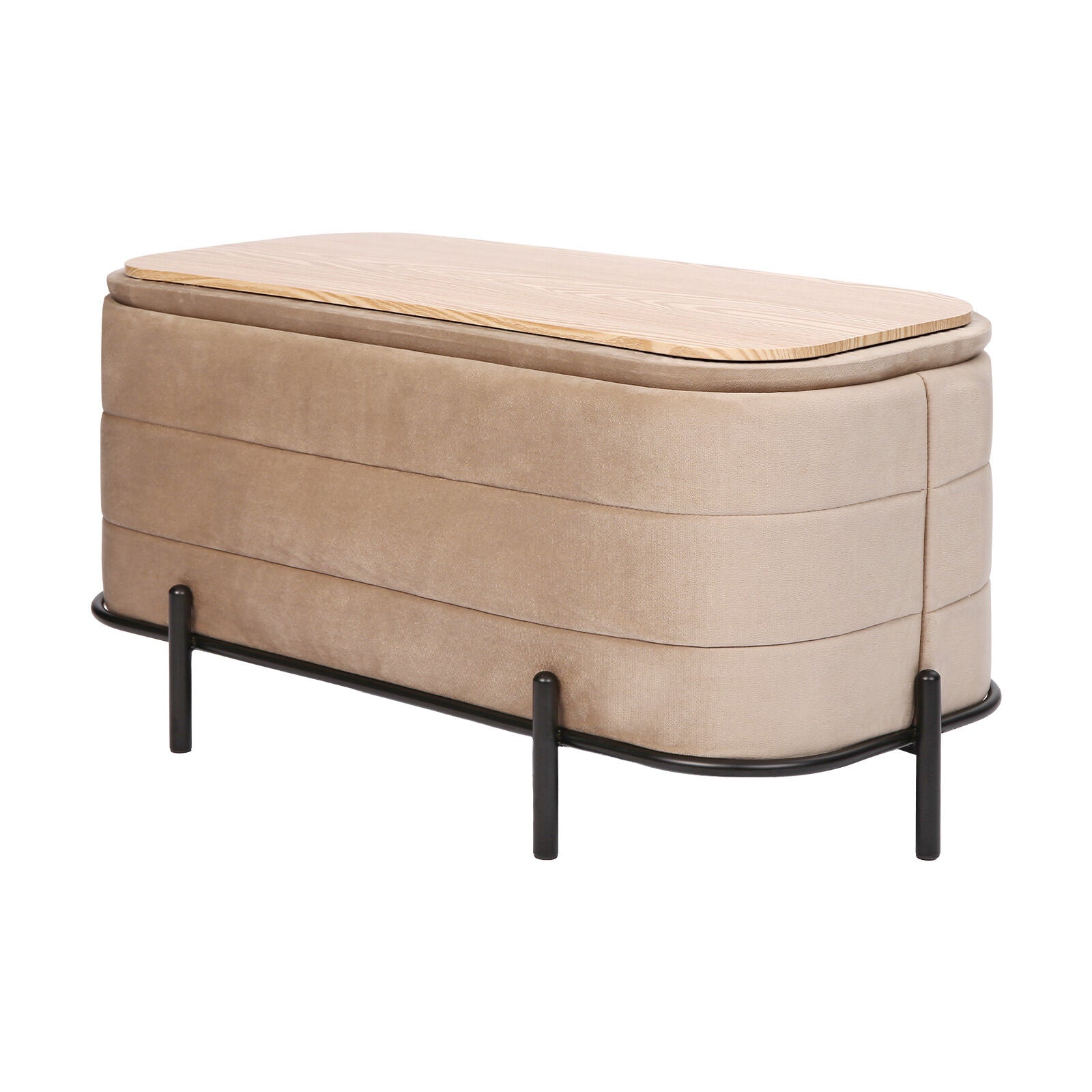 Coffee Table Storage Ottoman - Velvet Blanket Box Bench DEMI - CAMEL BEIGE