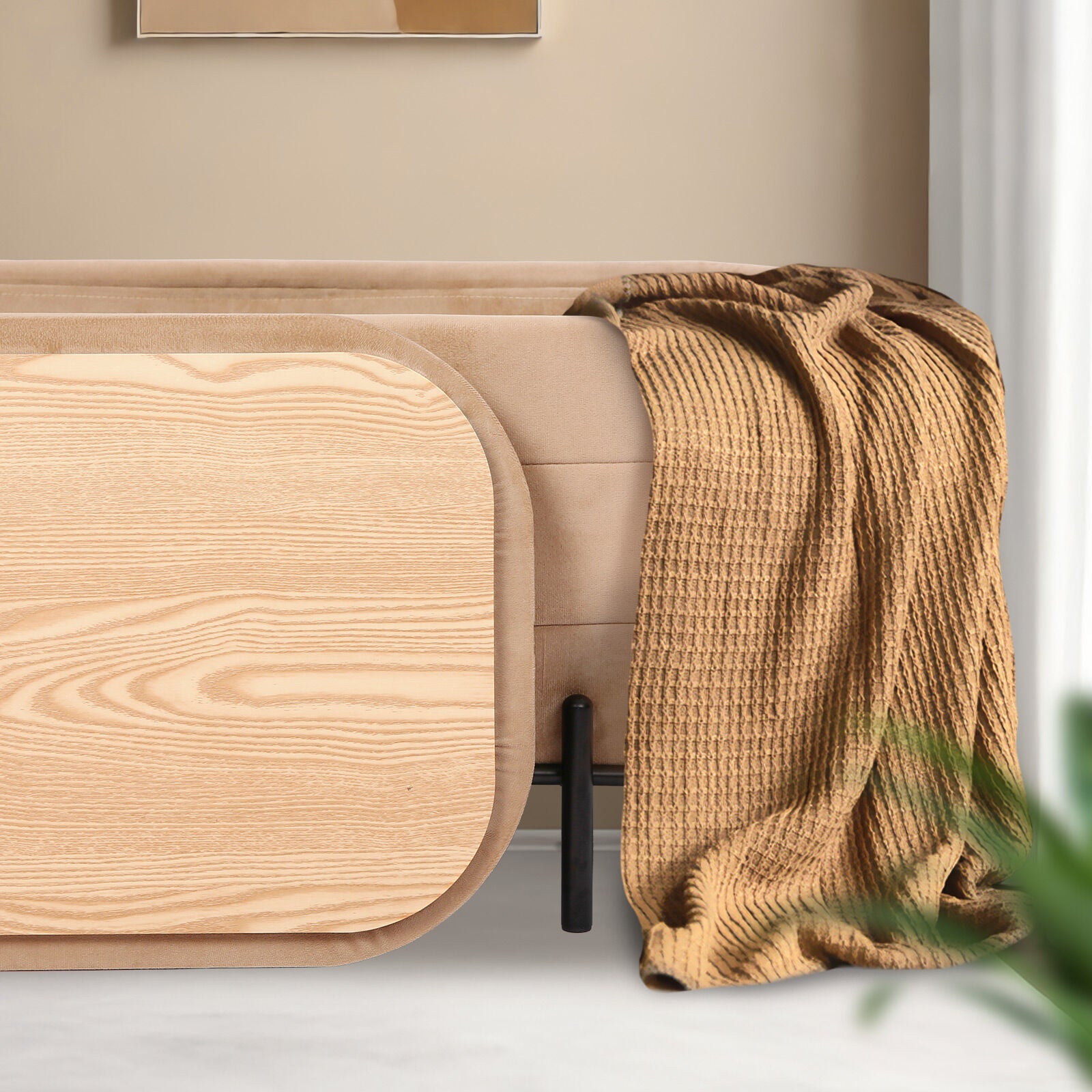 Coffee Table Storage Ottoman - Velvet Blanket Box Bench DEMI - CAMEL BEIGE