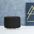 Fabric Ottoman Round Wooden Leg Foot Stool - BLACK