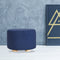 Round Fabric Ottoman Foot Stool with Wooden Legs, Dark Blue Finish