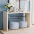 Fabric Ottoman Round Wooden Leg Foot Stool - LIGHT BLUE