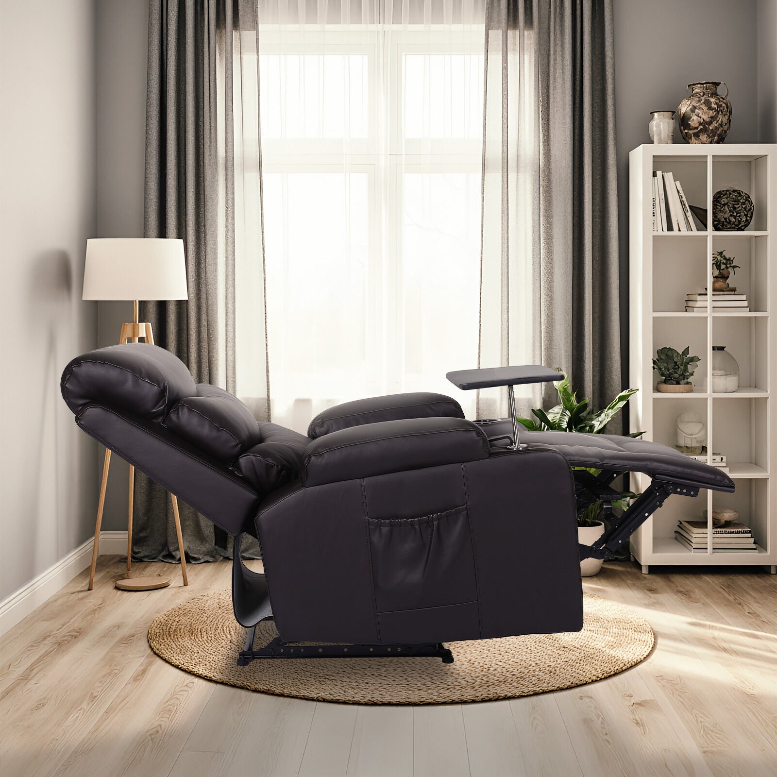 8-Point Electric Massage Recliner Chair - PU Leather Electric Lounge Sofa Armchair HARLOW BROWN