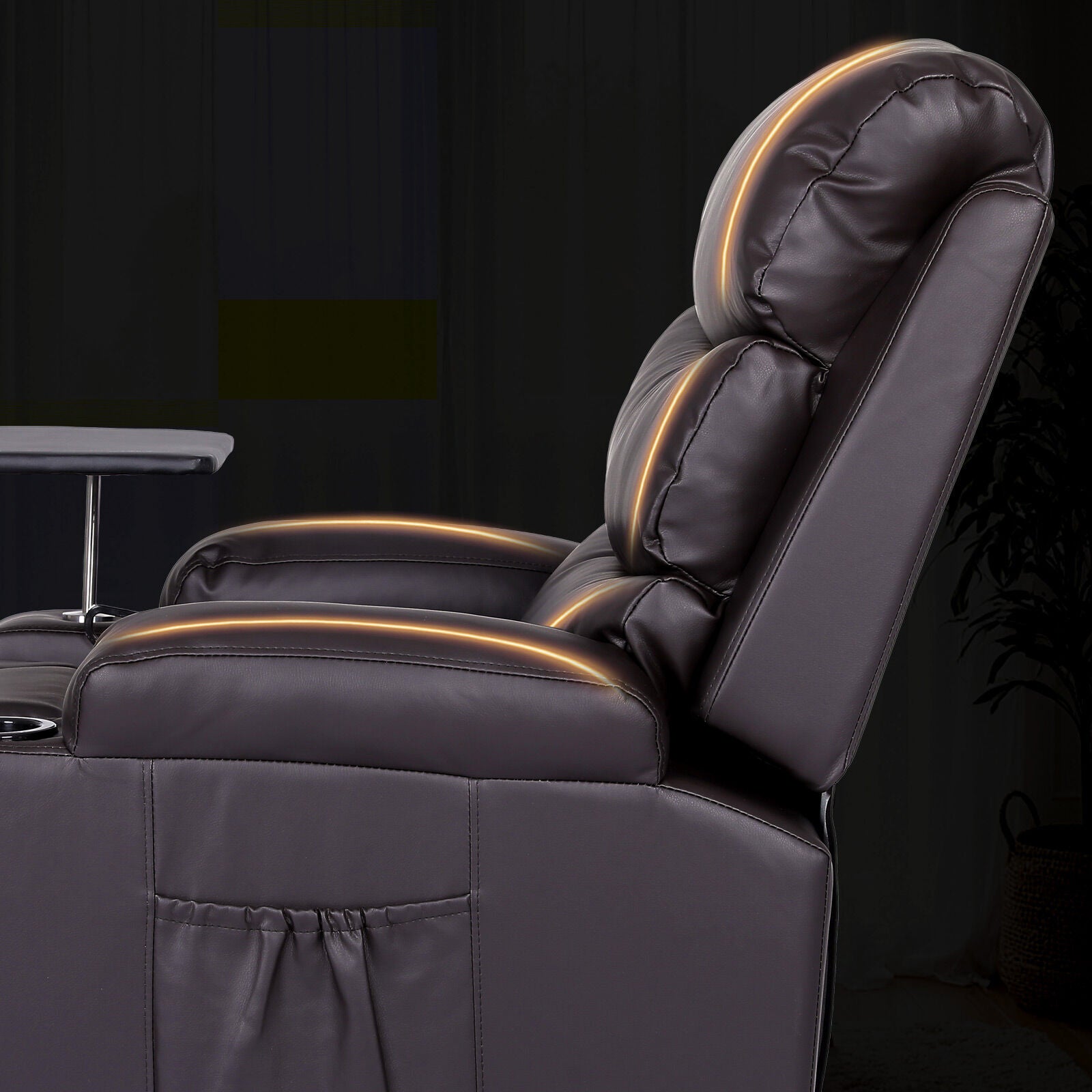 8-Point Electric Massage Recliner Chair - PU Leather Electric Lounge Sofa Armchair HARLOW BROWN