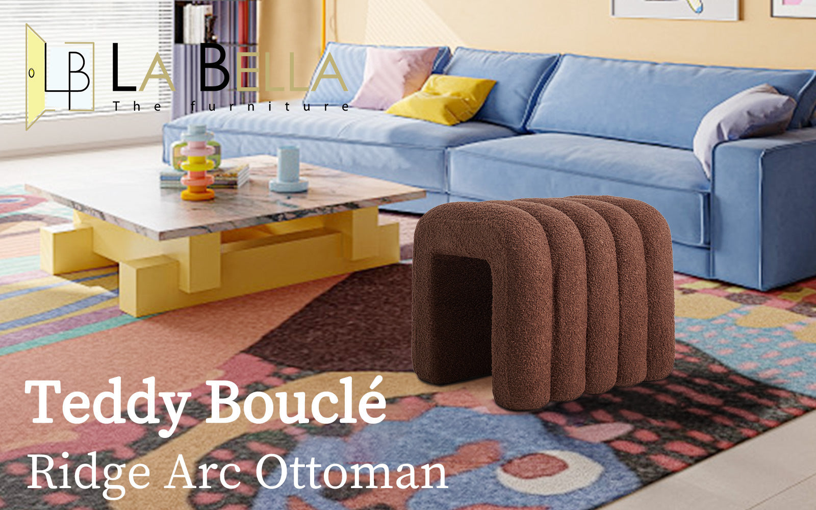 Ridge Arch Ottoman Stool Teddy Fleece Fabric Foot Rest 45cm BROWN