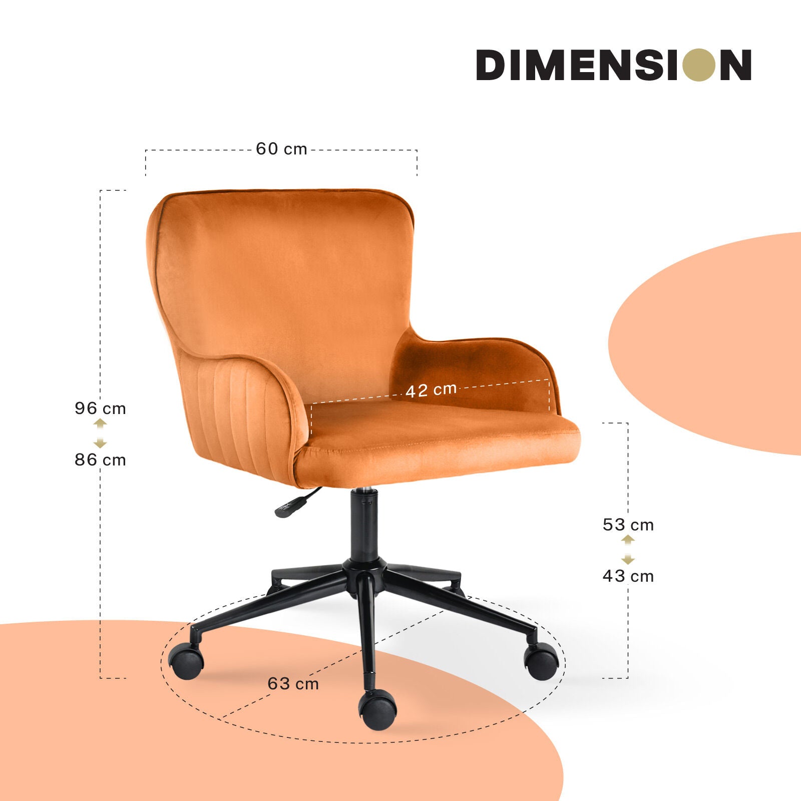 Desk Armchair - Home Office Swivel Chair Adjustable Height Seat PLUME ORANGE