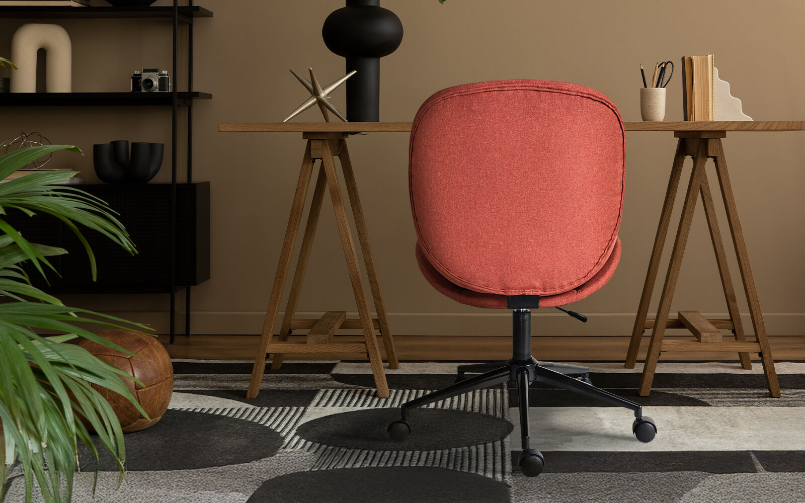 Office Desk Chair - Linen Fabric Armless Swivel Study Seat OVOID EARTHY RED