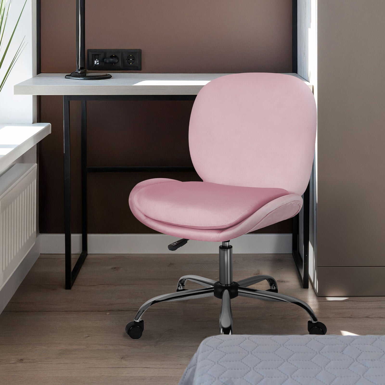 Office Desk Chair - Velvet Armless Swivel Study Seat OVOID PINK