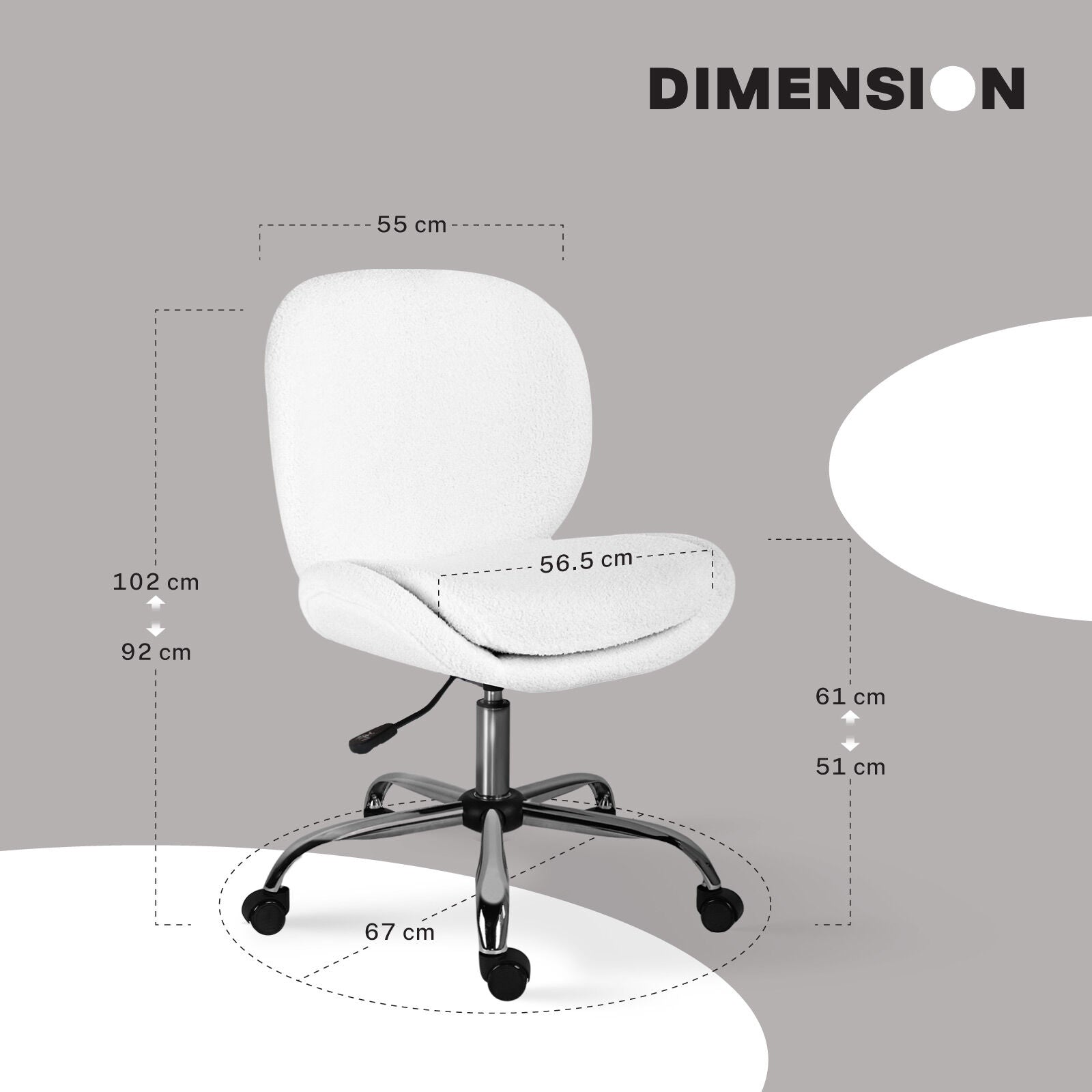 Office Desk Chair - Teddy Boucle Armless Swivel Study Seat OVOID WHITE