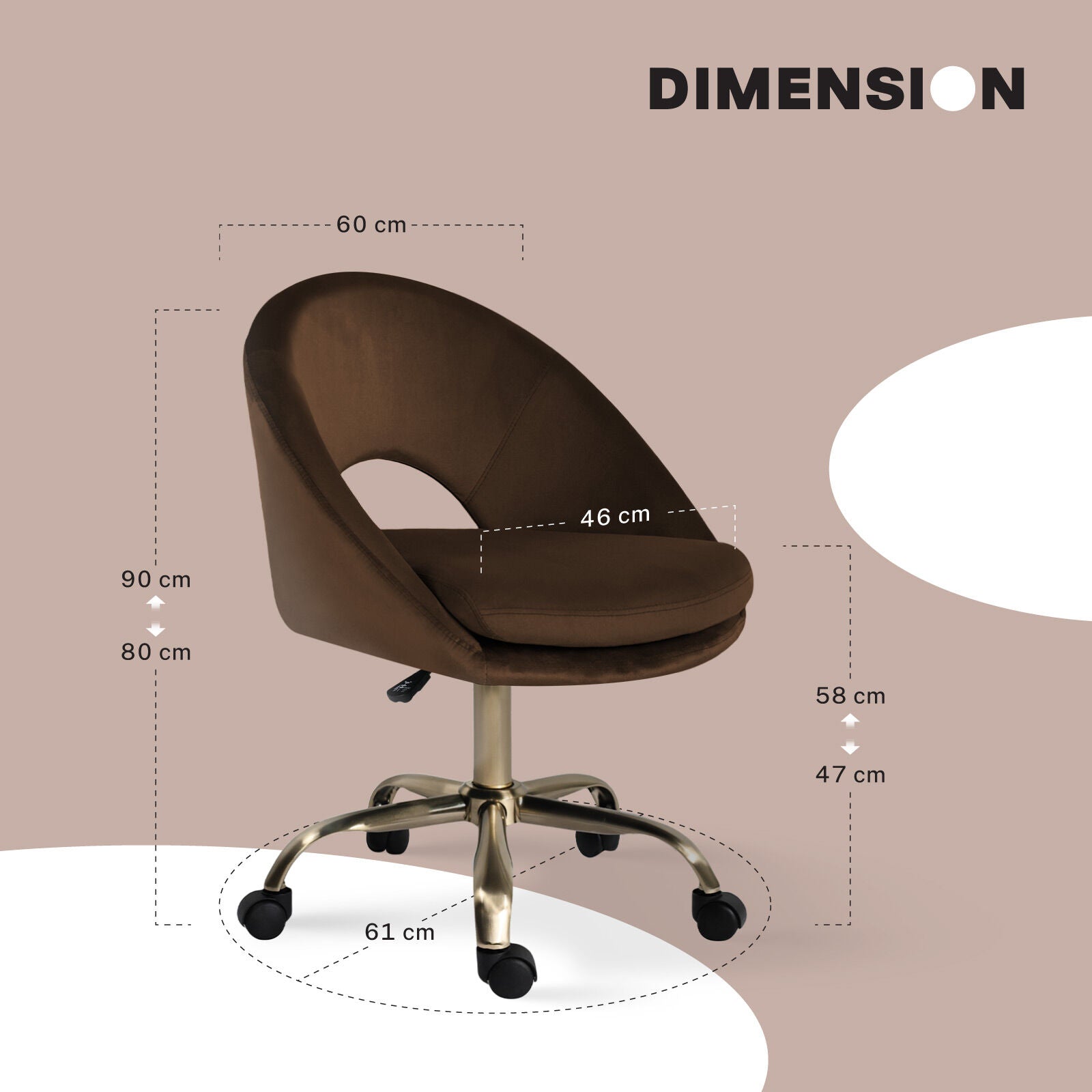 Office Desk Chair - Velvet Home Office Swivel Computer Seat COVE BROWN