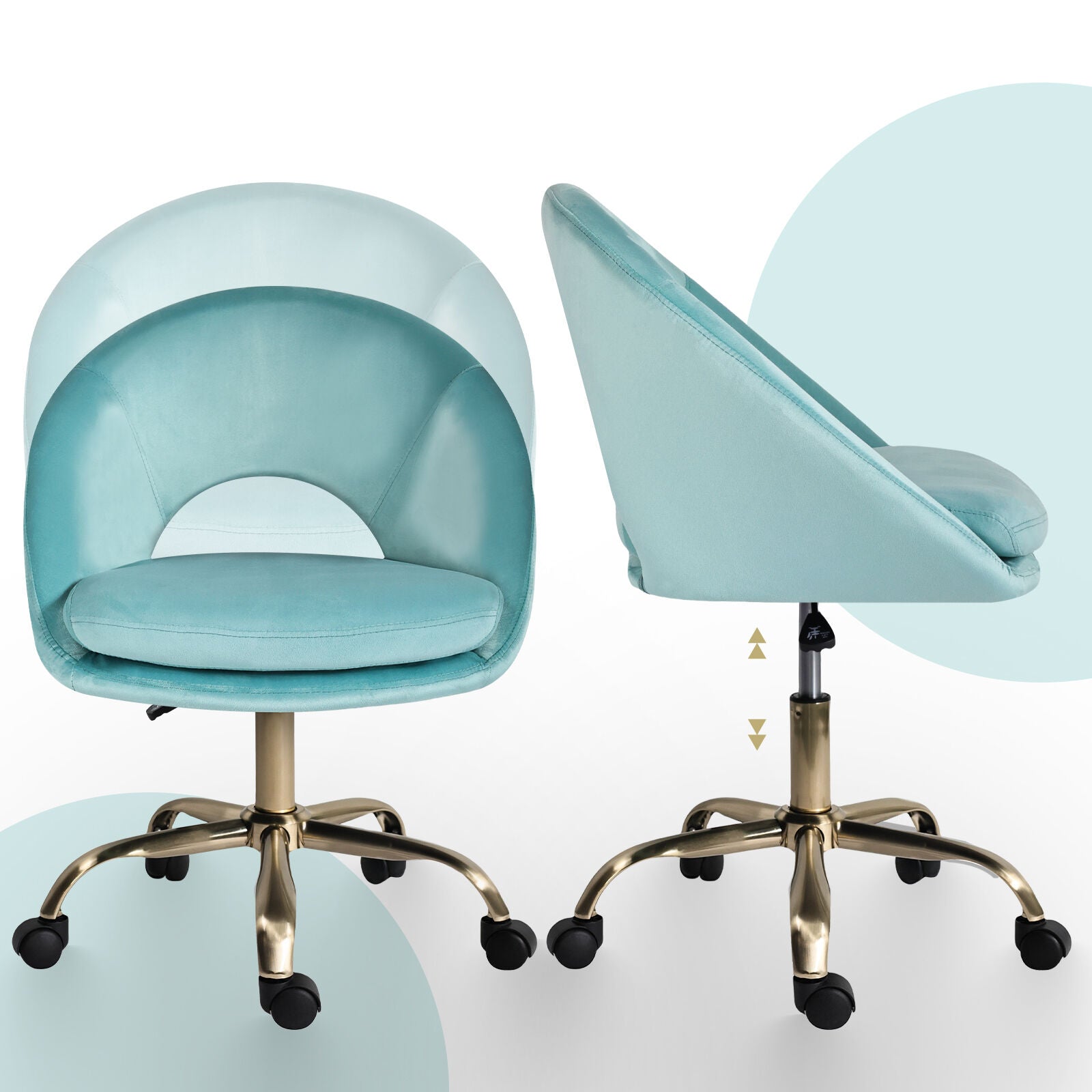 Office Desk Chair - Velvet Home Office Swivel Computer Seat COVE BLUE