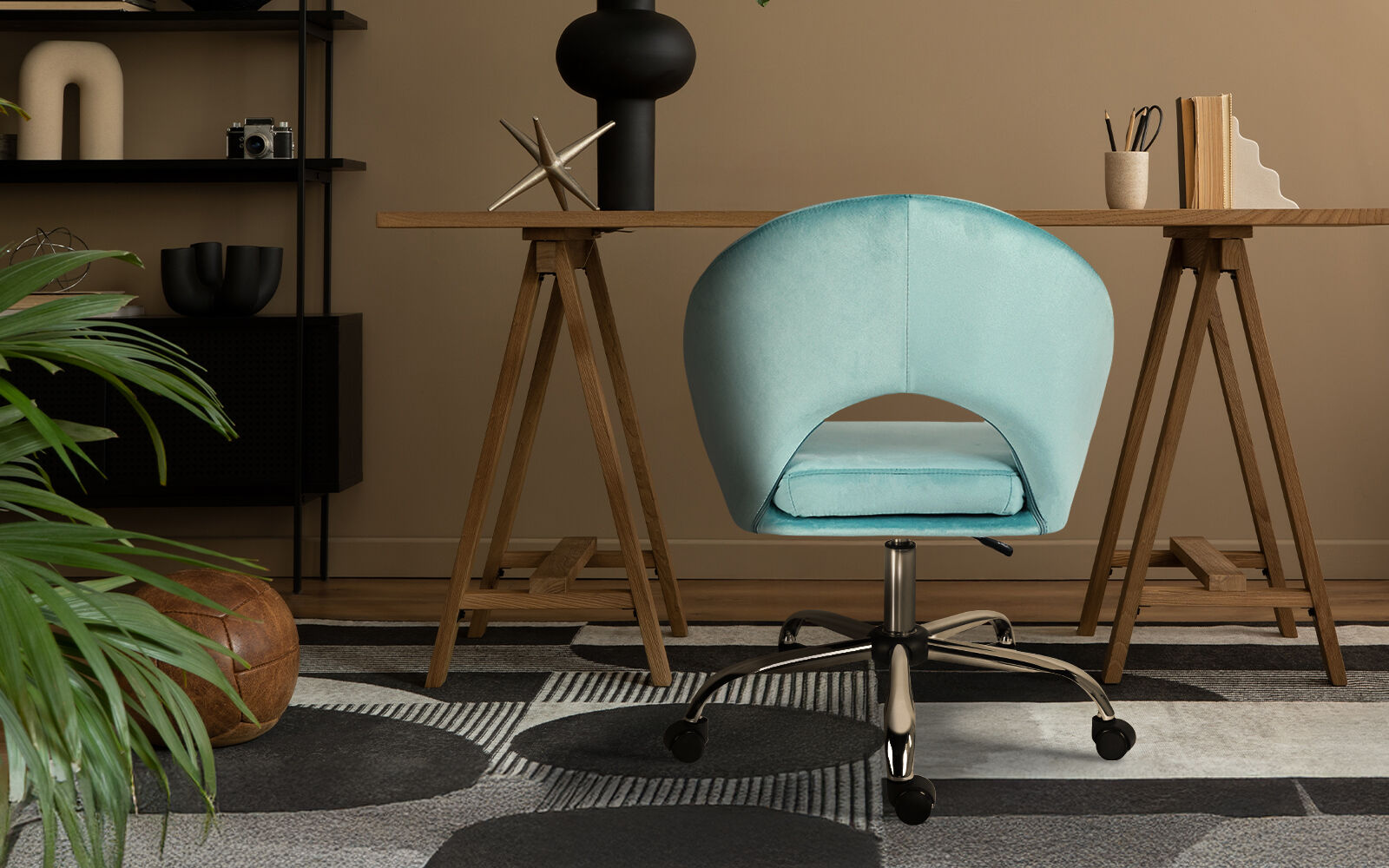 Office Desk Chair - Velvet Home Office Swivel Computer Seat COVE BLUE