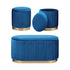 3 Piece Set Storage Ottoman - Blanket Box Velvet Padded Bench Stool FAYE BLUE