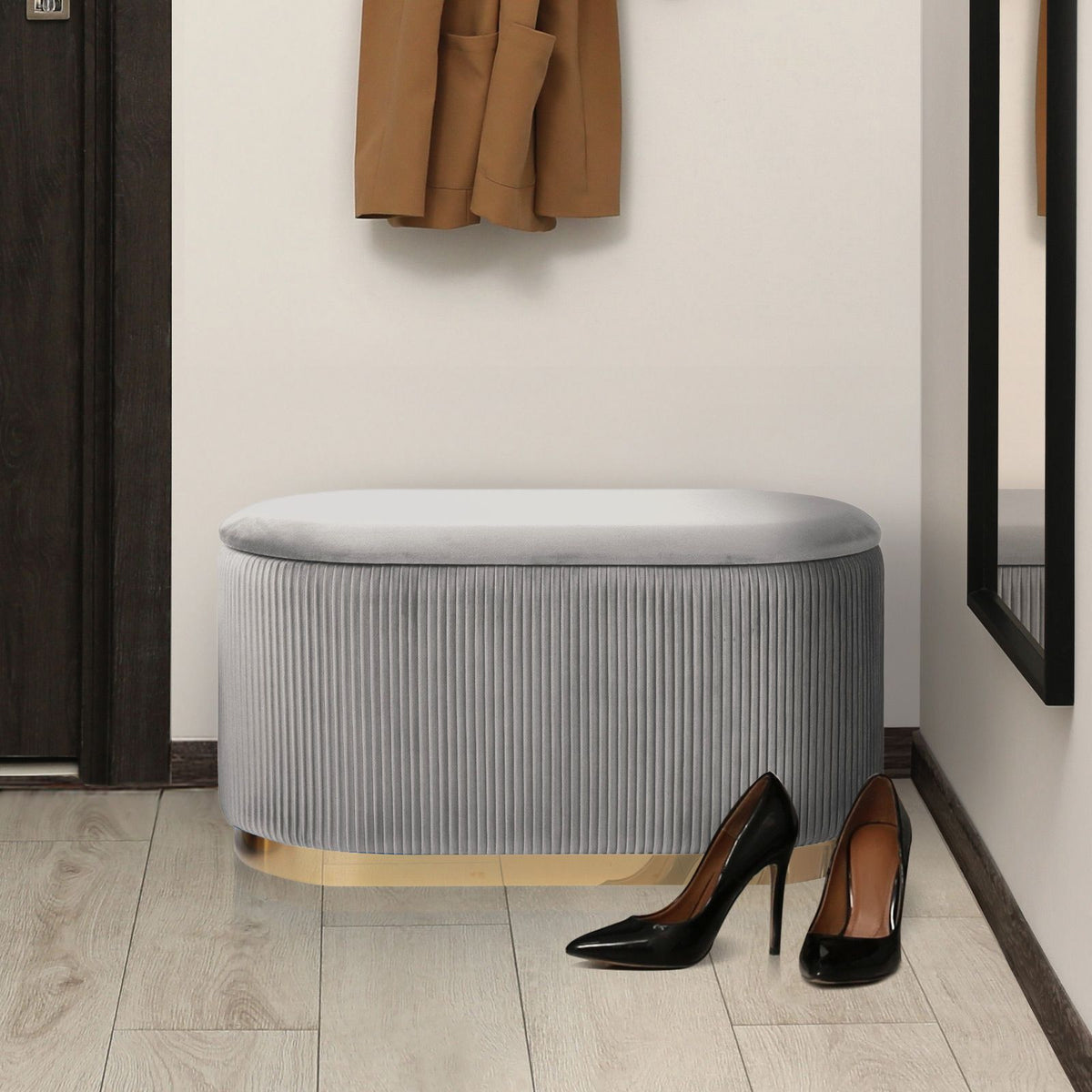 3pc Velvet Storage Ottoman Set Grey Blanket Box Padded Bench Stools Pack
