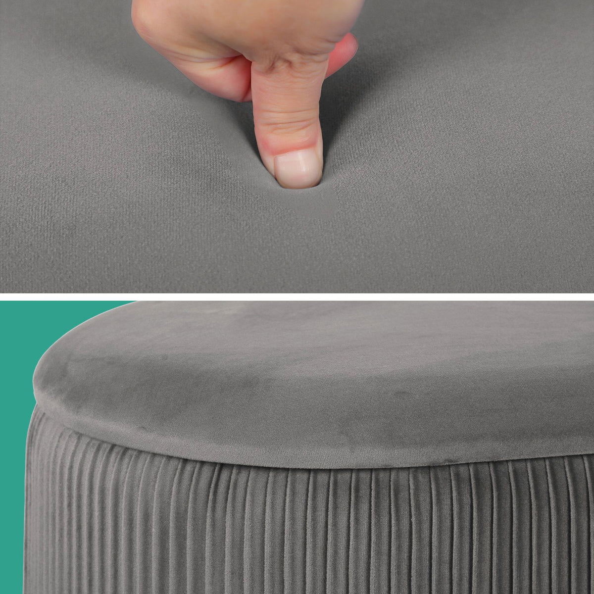 3pc Velvet Storage Ottoman Set Grey Blanket Box Padded Bench Stools Pack