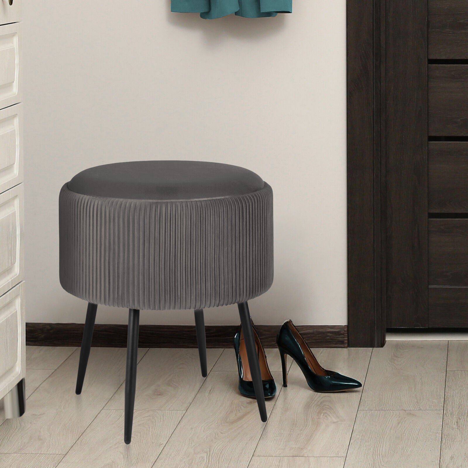 Side Table Storage Ottoman - Velvet Padded Stool Vanity Footstool CLEO GREY