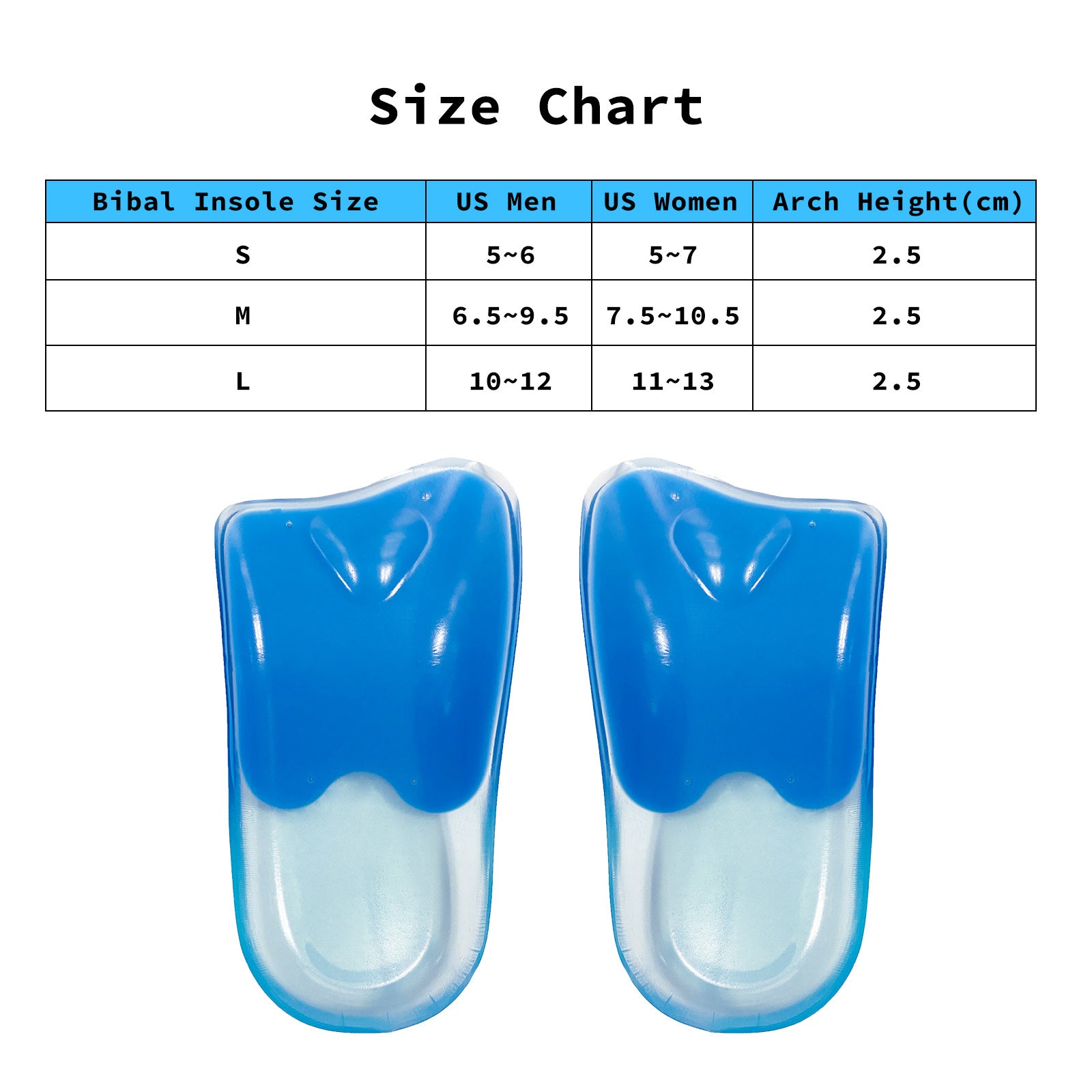 Half Insoles Shoe Inserts L Size Gel Arch Support Foot Pads