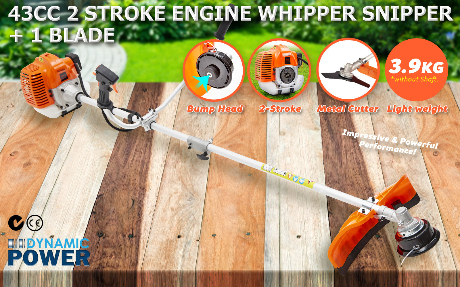 Dynamic Power 43cc Petrol Whipper Snipper Brush Cutter + 1 Blade