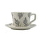 High-Fired Ceramic Stoneware Speckle Cup & Saucer Set 380ml Floral Tea Spoon EARTHY GREY