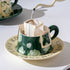 2X High-Fired Ceramic Porcelain Cup & Saucer Set 300ml Vintage Floral Tea Spoon GREEN