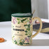 2X High-Fired Ceramic Porcelain Mug Set with Lid 400ml Vintage Floral Tea Spoon GREEN