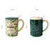 2X High-Fired Ceramic Porcelain Mug Set with Lid 400ml Vintage Floral Tea Spoon GREEN
