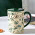 2X High-Fired Ceramic Porcelain Mug Set with Lid 400ml Vintage Floral Tea Spoon GREEN