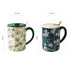 2X High-Fired Ceramic Porcelain Mug Set with Lid 400ml Vintage Floral Tea Spoon GREEN
