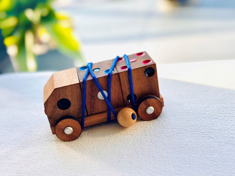 Toy wooden pull along pretend play toy truck with dice set