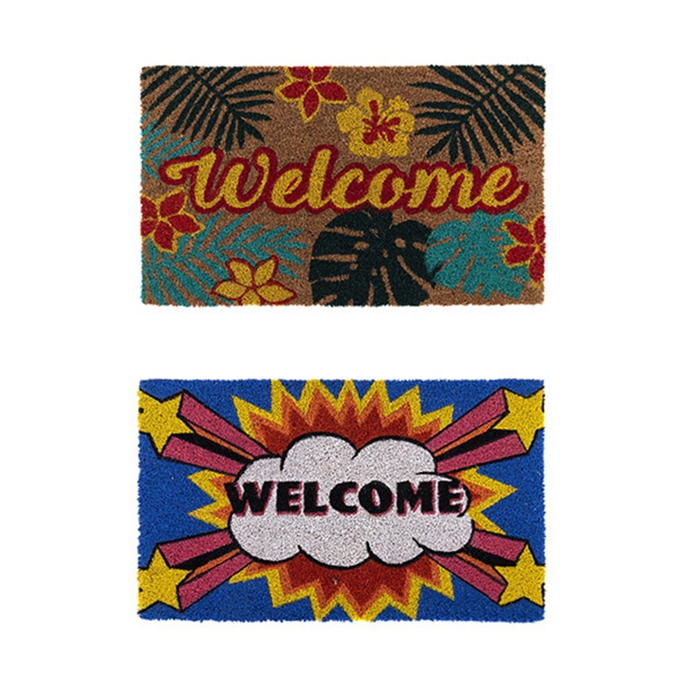 YES4HOMES 2 x Doormat for Front Door Entryway Cursive Natural Coconut Coir Floor mat Outdoor 45x75cm