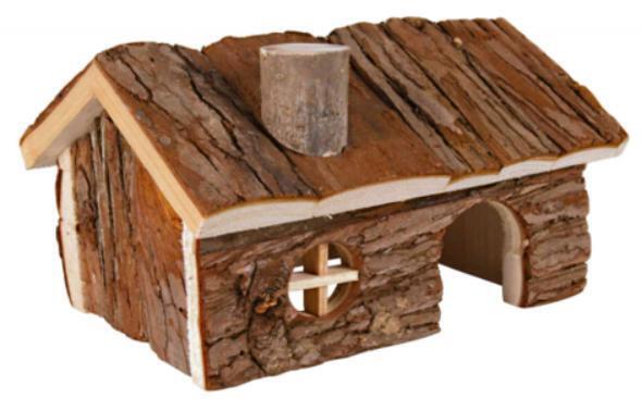 YES4PETS Natural Wooden Hamster Wooden House Small Pet Hideout with Chimney Garden Decor